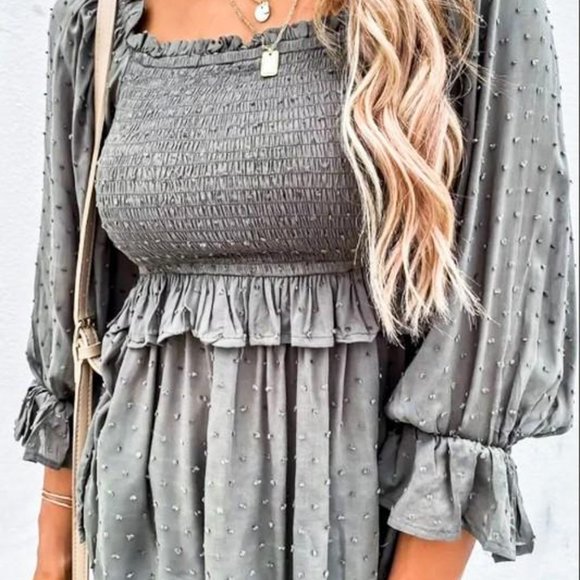 SMOCK SWISS DOT BLOUSE TOP - WHITE - Picture 5 of 5